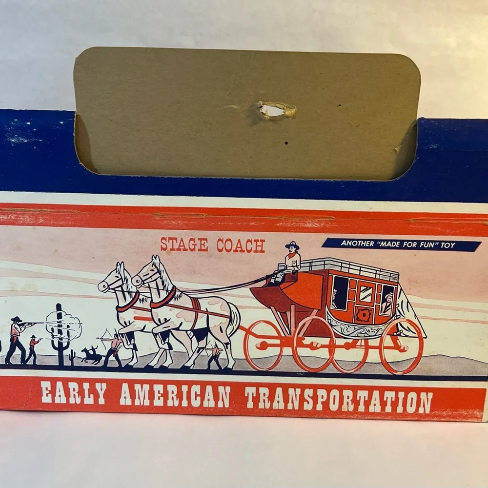 Vintage tin toy Northwestern Stage coach with horses , box and brochure. - Picture 9 of 14